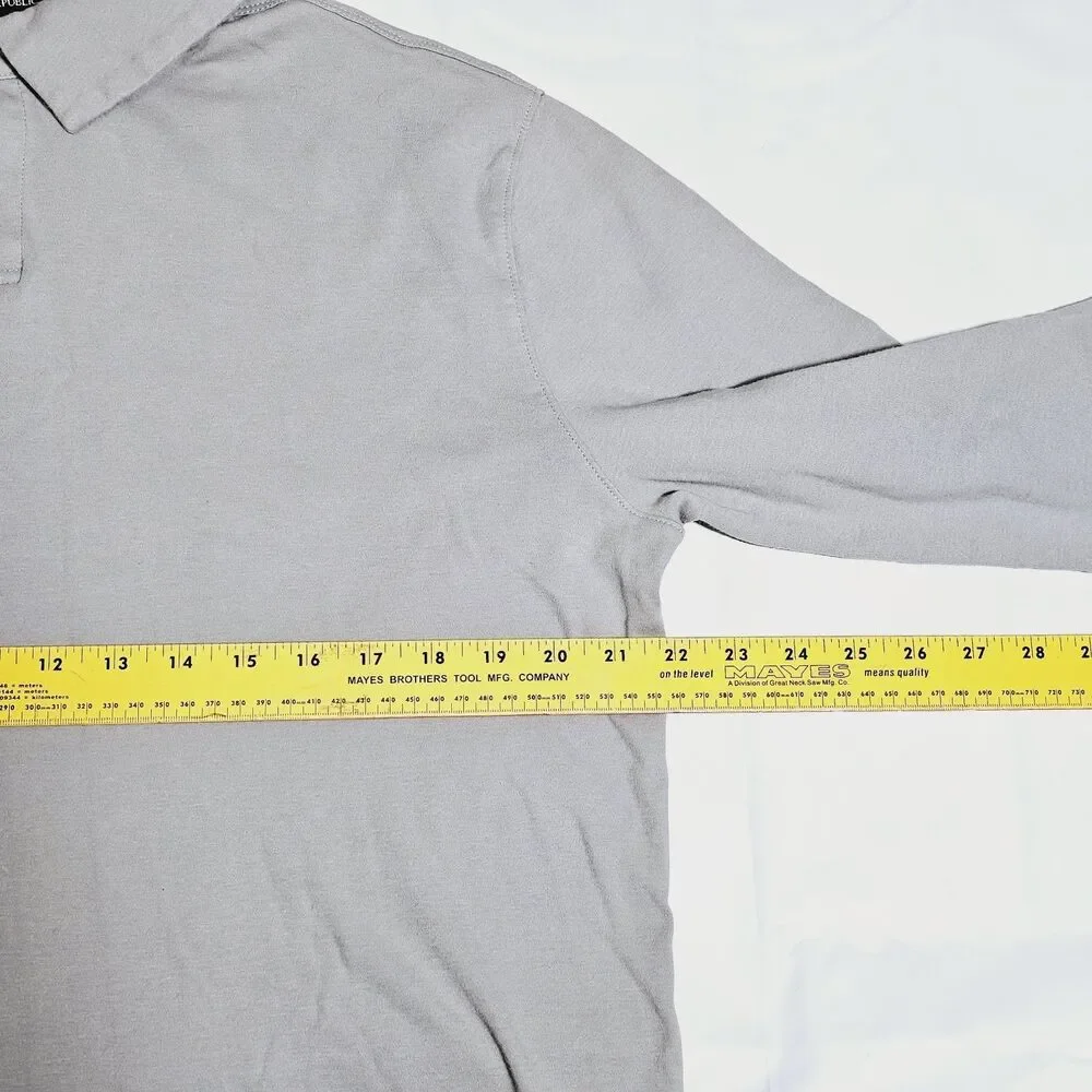 Banana Republic Men's Gray Large Long‎ Sleeve Polo 100% Cotton Classic Preppy